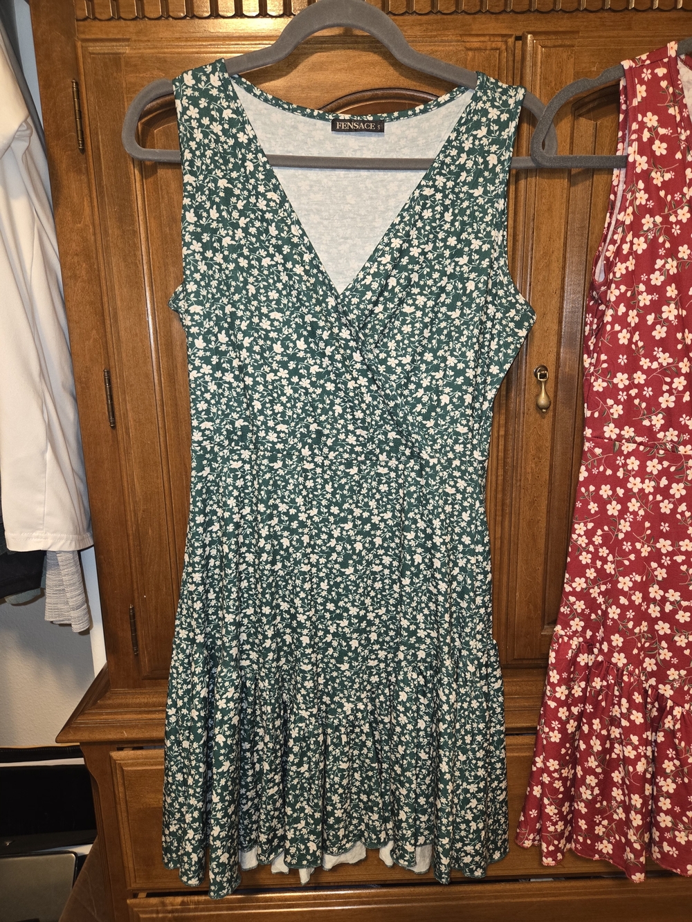 Fensace Green Floral Sleeveless V-Neck Mini Dress